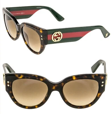 Gafas de sol GUCCI 3864 rojas verdes a rayas marrones habana clásicas con logotipo de estrella GG3864S Foto 1 de 4