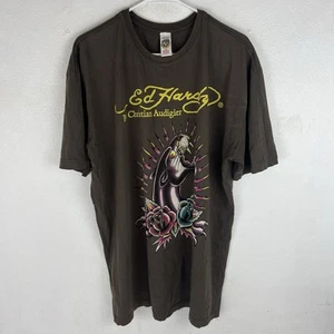 VTG Ed Hardy Panther T Shirt Men 2XL Brown Double Sided Y2K Grunge - Picture 1 of 5