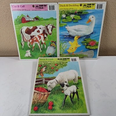 Vtg Golden Frame-Tray Puzzle 1983 Duck & Duckling. Sheep & Lamb. Cow & Calf VRY  - Image 1 of 4