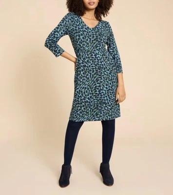 White Stuff Tallie Dress 12 Blue Navy & Green Abstract Print Pockets VGC RRP £49 - image 1 of 4