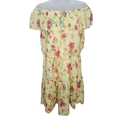 Vestido Ralph Lauren Amarillo Floral Tela Arrugada Ajuste y Acampanado Mini Hombro Descubierto Foto 1 de 4