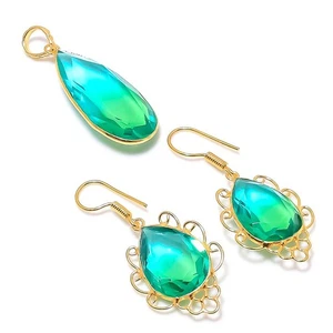 Conjunto de colgante + pendiente de turmalina bicolor de plata de ley 925 V733 - Imagen 1 de 8