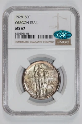 1928 OREGON COMMEMORATIVE HALF DOLLAR NGC MS67 CAC - SUPER PQ COIN! - Image 1 of 2