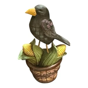 Jim Shore RARE Harvest Black Bird Crow on Basket of Corn - Picture 1 of 9