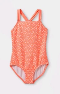 Girls' Size Large Plus (10/12) Orange Polka Dot One Piece Swimsuit - Cat & Jack - Picture 1 of 4