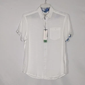 NWT Report Collection White Short Sleeve Slub Solid Woven Sport Shirt Men Sz Sm - Picture 1 of 11