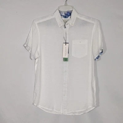 NWT Report Collection White Short Sleeve Slub Solid Woven Sport Shirt Men Sz Sm - Image 1 of 4