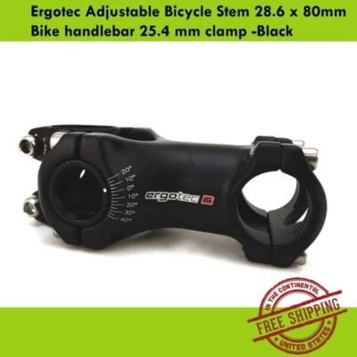 Ergotec Adjustable Bicycle Stem 28.6 x 80mm – 25.4mm Handlebar Clamp – Black - Image 1 of 4