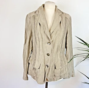 Bonita Jacket UK 16 44 Brown Khaki Flax Linen Adjustable Waist Slouch Pockets - Picture 1 of 17