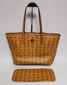 Authentic MCM Tote Visetos Cognac Leather Shopper Bag - Picture 1 of 19