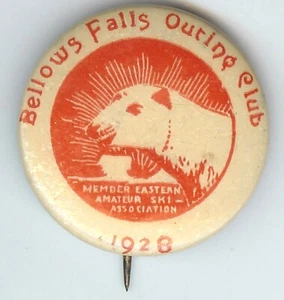 Great 1928 Bellows Falls VT Outing Club Pinback östlicher Amateur Ski Assn. Mitglied - Bild 1 von 2
