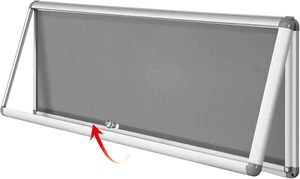 SWANCROWN Enclosed Noticeboard Grey Frabric Bulletin Boards Lockable Display Cas - Picture 1 of 9