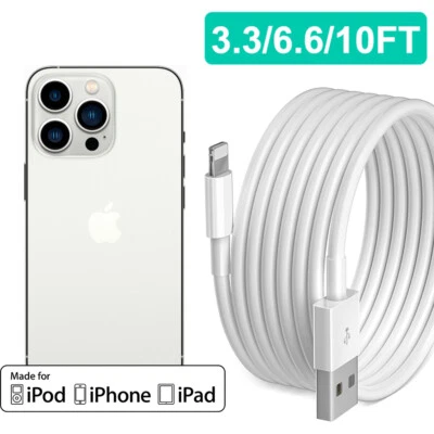 USB Charger Cable 3/6/10Ft For Apple iPhone 13 12 11 XR 8 7 6 Plus Charging Cord - Image 1 of 4