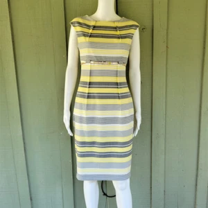New CALVIN KLEIN Yellow Striped Dress w/ Belt 2 - Picture 1 of 4