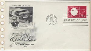 Sello en relieve de la Feria Mundial de los Estados Unidos 1964 FDC sin dirección 22 de abril - Imagen 1 de 1