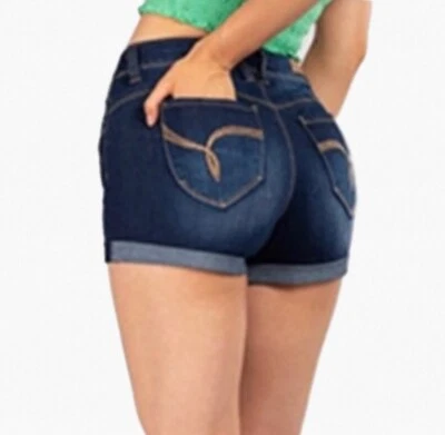 YMI WannaBettaButt Distressed Denim Dark Blue Shorts, Juniors, Size 5 - Image 1 of 4