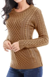 Women Crew Neck Knit Stretchable Elasticity Long Sleeve Sweater Jumper Pullover - Picture 1 of 12