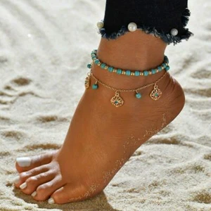 Boho Turquoise Beaded Barefoot Beach Anklet Foot Chain Jewelry Ankle Bracelet - Picture 1 of 3