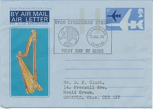 GB 1974 Third Issue for Wales 6 P superb Air Letter to Cheadle FDI LLANGOLLEN - Picture 1 of 2