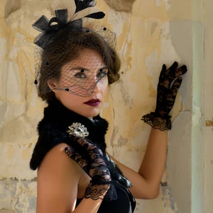 Fascinator Hat Bridal Lace Gloves Short Veil European and American - Picture 1 of 12