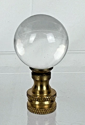 Vintage Clear Crystal or Glass and Brass 1/2" Lamp Finial Cover
