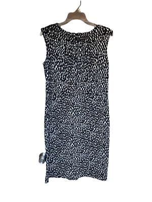 Dana Buchman Sheath Dress Woman’s 8 Sleeveless Black White Spotted Knee Length - Image 1 of 4