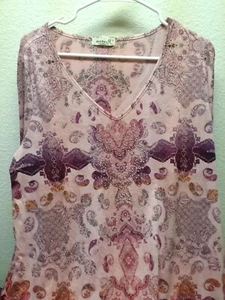 Emerald Brand Pink PAISLEY LS Boho Tunic Sz 1x - Picture 1 of 4