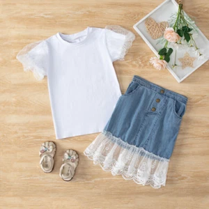 Newborn Kids Baby Girl Clothes Lace Ruffle Outfits Short Sleeve Tops Skirt Set - Picture 1 of 7