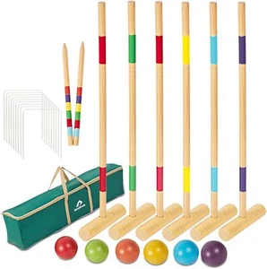35In Six Players Croquet Set with Deluxe Premiun Pine Wooden Mallets - Picture 1 of 7