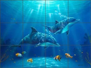 Glass Tile Backsplash Jeff Wilkie Dolphin Art Undersea Mural POV-JWA002 - Picture 1 of 1