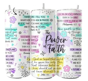 Power of Faith Bible Verse Christian Bible Affirmation 20oz Tumblr Insulated - Picture 1 of 3
