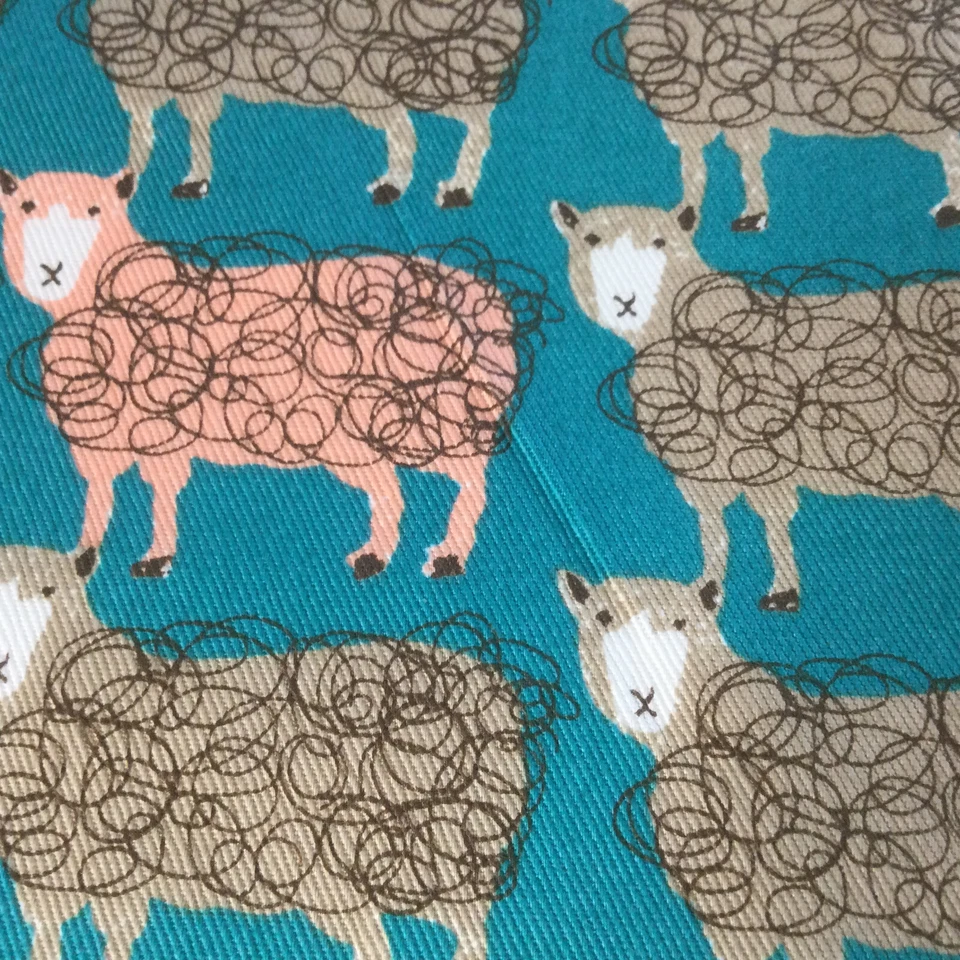 Cotton Fabric Pillow Cases Embroidery Green Grey Peach Sheep Lamb 2 Pcs - Image 1 of 3