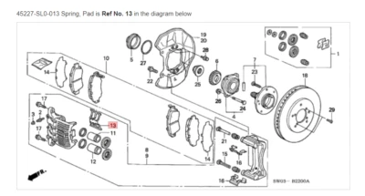 HONDA ACURA GENUINO OEM NSX resorte, pastilla freno delantero ☆ 45227-SL0-013 ☆ Foto 1 de 2
