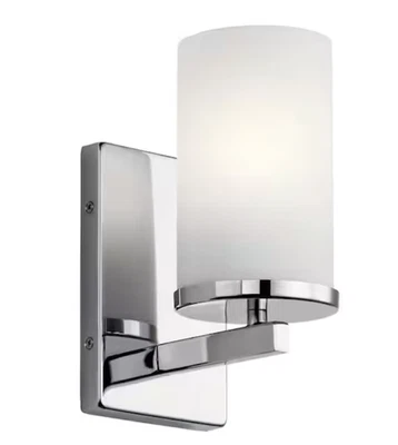 KICHLER Crosby Chrome Wall Sconce with Satin Etched Cased Opal Glass Shade - Image 1 of 4