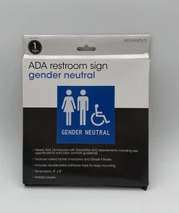 ADA Restroom Gender Neutral Braille Sign 8" X 8" NEW Adhesive Back Plastic - Picture 1 of 1
