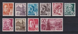 Französische Zone Baden Freimarken 3.Ausgabe Mi.-Nr. 28-37 Satz kpl ** - Bild 1 von 1