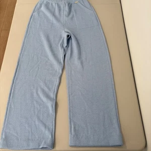 St. John Sport Knit Wide Leg Pants Blue Drawstring Waist Lounge Casual S - Picture 1 of 4