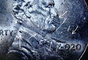 2020 Lincoln Shield Cent Feeder Finger Strike Through Mint Error Uncirculated - Bild 1 von 16