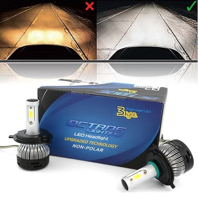 6v 6500k H4 SMD COB 360° 6k LED White Headlight HID Hi/Low Light Bulb Kit Pair - Image 1 of 4