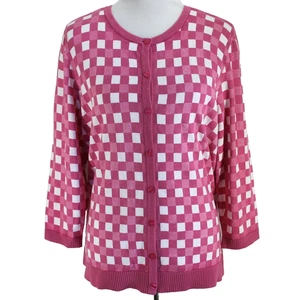Christopher & Banks Strickjacke Pullover Damen Größe L rosa weiß kariert 3/4 Arm - Bild 1 von 7