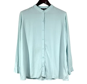 Eileen Fisher Washable Silk Button Front Blouse Womens M Petite Sea Foam Tunic - Picture 1 of 7
