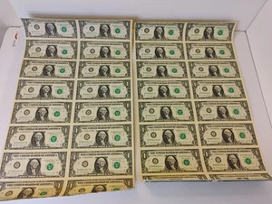 1988 UNCUT UNCIRCULATED 2-Sheets of 16 One Dollar Bills US Mint - Picture 1 of 2