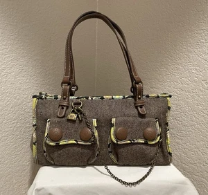 GAP Brown Tweed Vintage Y2K Wool Blend Shoulder Purse Zip Bag Chain And Lock - Picture 1 of 10