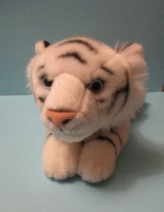 Miyoni Aurora White Tiger Plush 18" Laying Big Cat Blue Eyes pink Nose Neck Tag - Picture 1 of 6