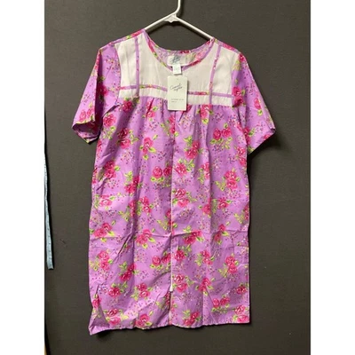 NWT Women's Casual Nights Purple Nightgown, S, Floral, Full Zip Closure - Image 1 of 4