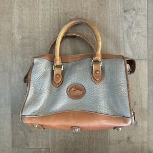 VTG DOONEY & BOURKE Satchel Pebbled Grey /tan Leather Shoulder Bag Purse - Picture 1 of 9