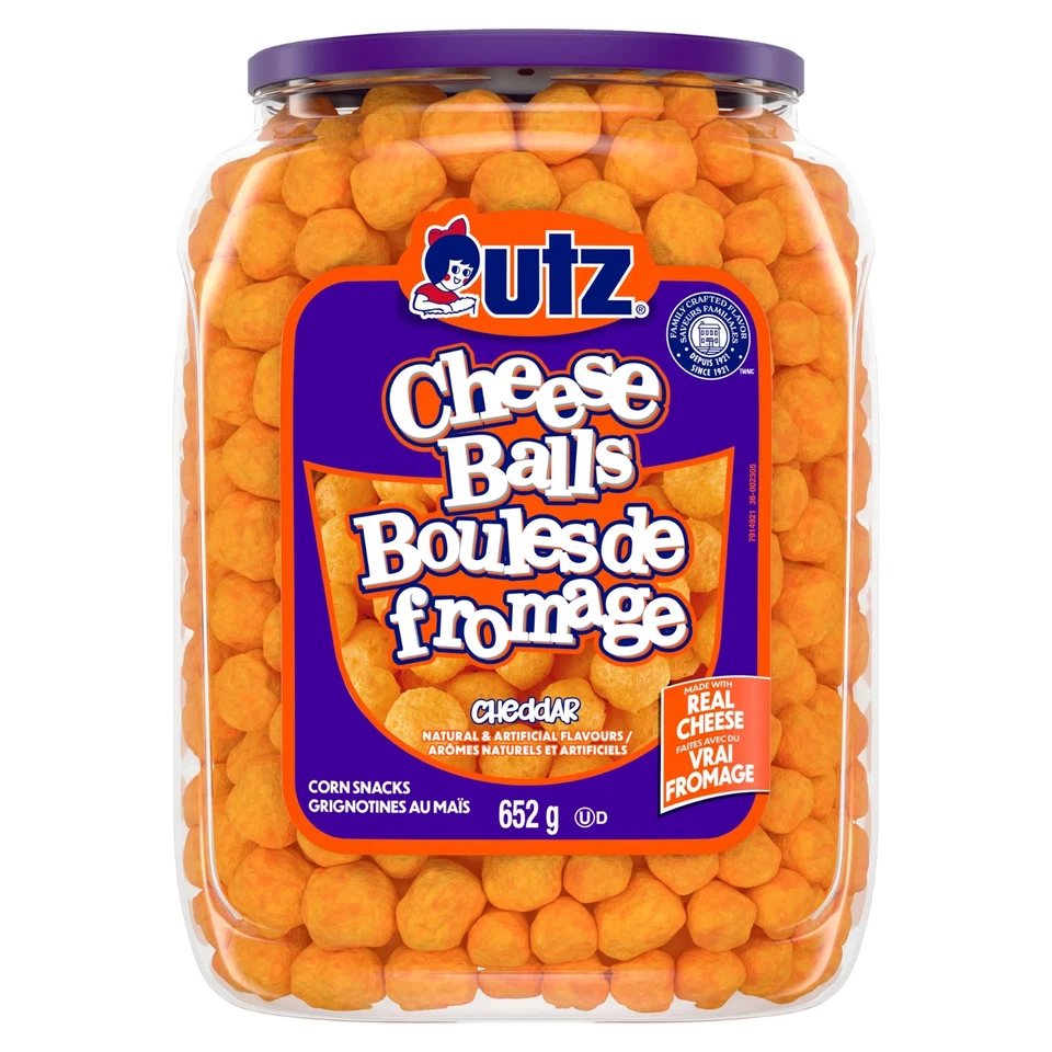 Utz Cheeseballs Real Cheese Cheddar Balls Puffed Snack Salty 652g Tub CANADA - Изображение 1 из 1