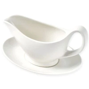 Gravy Boat with Saucer - 16oz Fine Porcelain Sauce & Salad Dressing Boat White - Picture 1 of 7