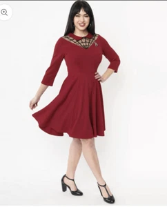 Unique Vintage 1950s Burgundy Spiderweb Endora Fit & Flare Dress 3X - Picture 1 of 3