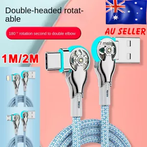 Fast Charging Double Elbow Rotating Data Cord Type-C Cable For iPhone15 Samsung - Picture 1 of 15